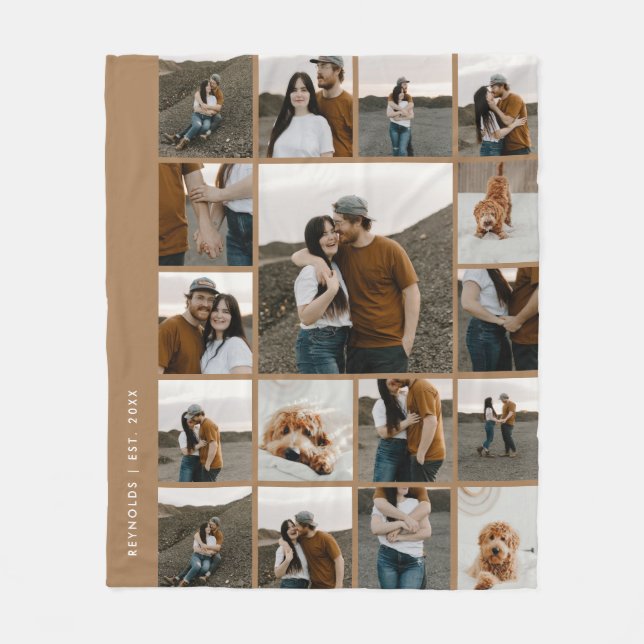 Modern 17 Photo Collage Editable Colour Fleece Blanket (Front)