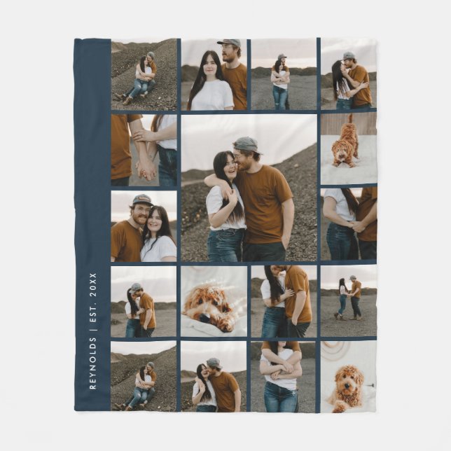 Modern 17 Photo Collage Editable Colour Fleece Blanket (Front)