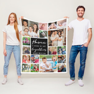 Modern 17 Photo Collage Family Name Home Quote    Fleece Blanket