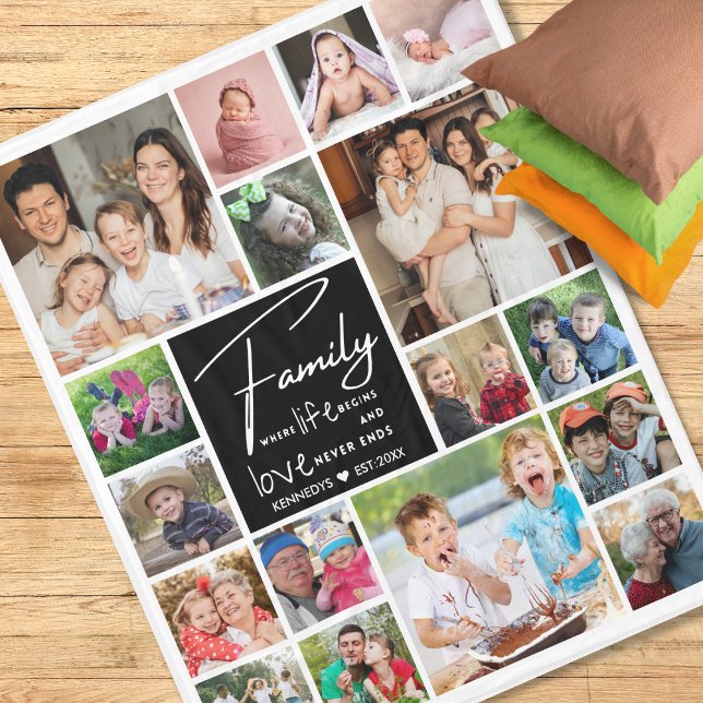 Modern 17 Photo Collage Family Name Quote   Fleece Blanket (Creator Uploaded)