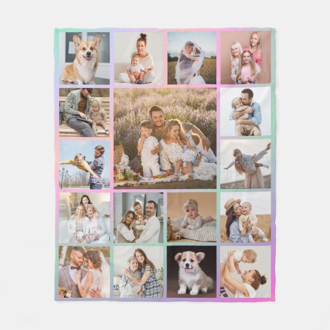 Modern 17 Photo Colourful Collage Fleece Blanket (Front)