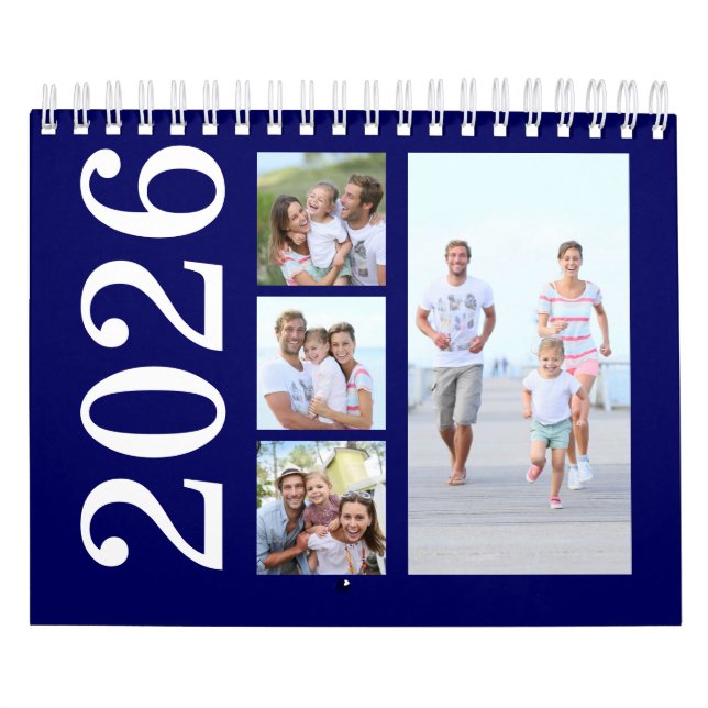 Modern 17 Photos Typography Navy Blue 2026 Calendar (Cover)