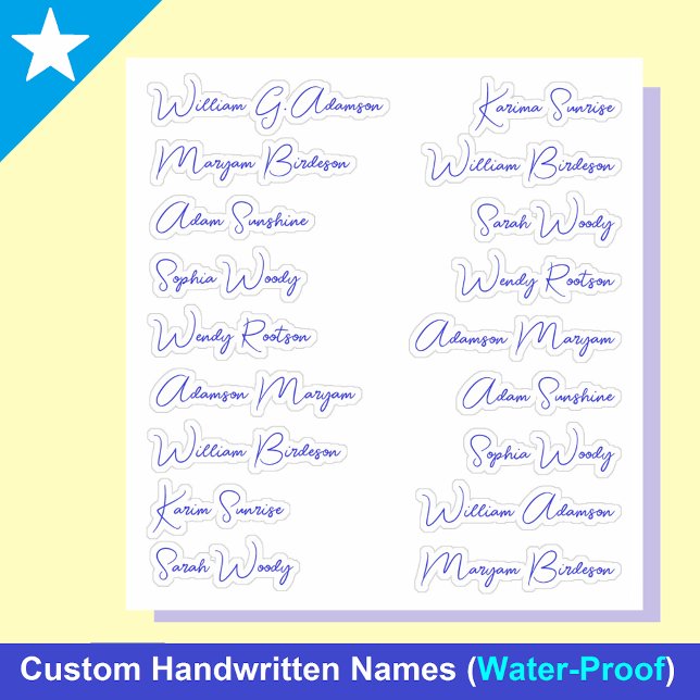 Modern 18 Full Names | Calligraphy Script Stickers (blue Names modern Monoline Calligraphy Script Stickers)