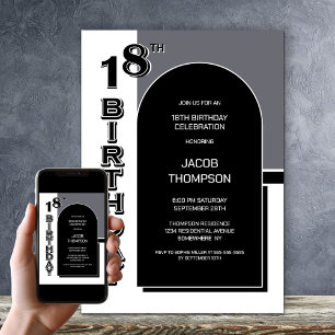 Modern 18th Birthday Black Arch Party Invitation