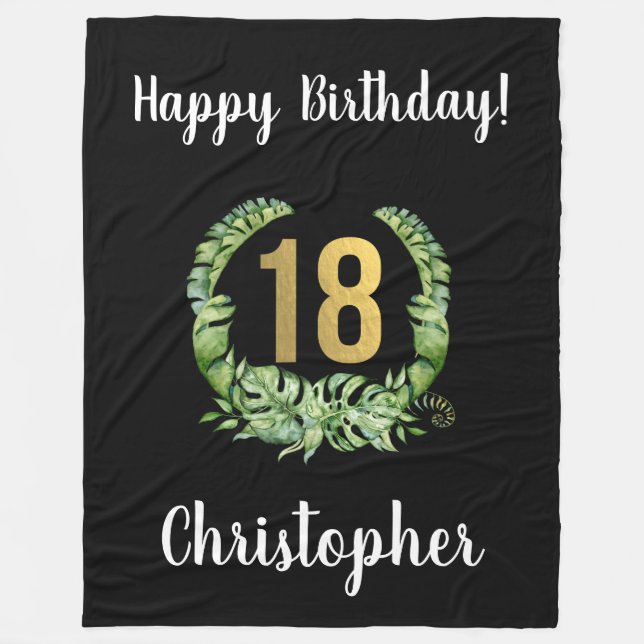 Modern 18th Birthday black boys Name  Fleece Blanket (Front)