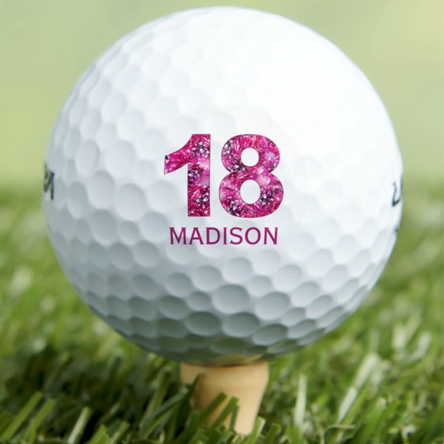 Modern 18th birthday golf balls 18 pink initials (Creator Uploaded)