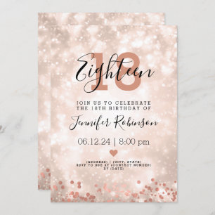 Modern 18th Birthday Party Rose Gold Sparkle Invitation