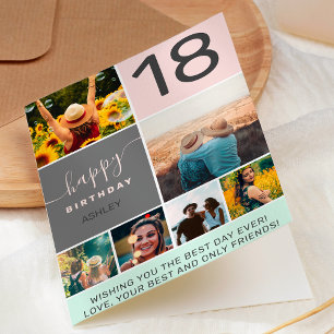 Modern 18th birthday pink 6 photo collage grid card