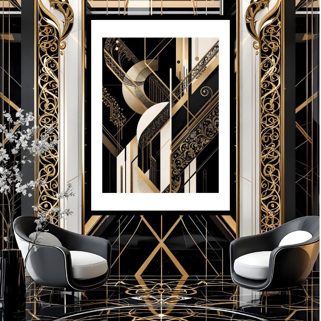 Modern 1920 Art Deco Geometric gold black white Poster (Creator Uploaded)