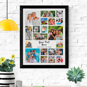 Modern 19 Photo Collage Custom Colour Personalised Poster
