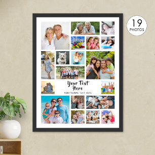 Modern 19 Photo Collage Custom Colour Personalised Poster