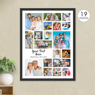 Modern 19 Photo Collage Custom Colours Personalise Poster