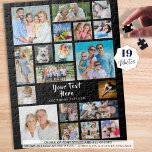 Modern 19 Photo Collage Personalised Black Jigsaw Puzzle<br><div class="desc">Easily create a fun, memorable activity with this photo collage keepsake puzzle with 19 photos and personalised with your own text. An editable title in handwritten brush script text and subtitle is ideal for anyone or any special occasion. PHOTO TIP: For fastest/best results, choose a photo with the subject in...</div>