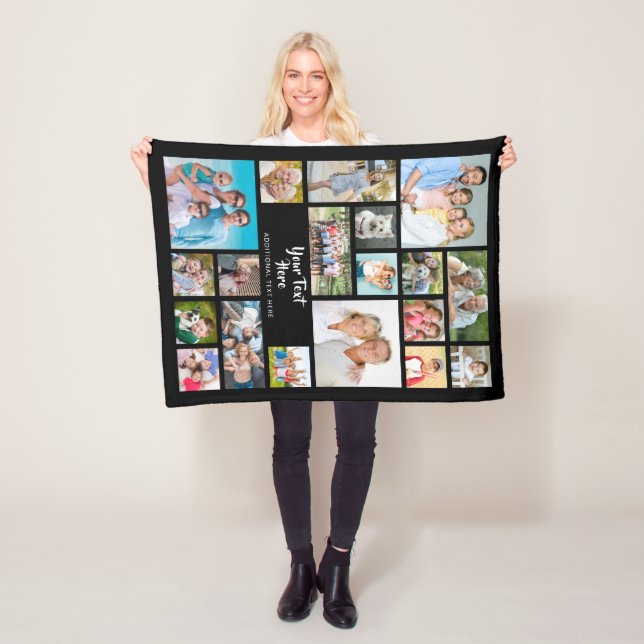 Modern 19 Photo Collage Personalised Custom Colour Fleece Blanket (In Situ)