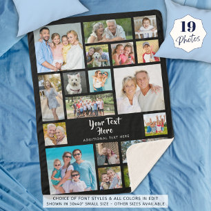 Modern 19 Photo Collage Personalised Custom Colour Sherpa Blanket