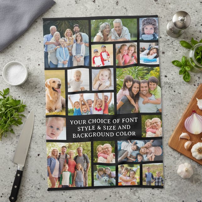 Modern 19 Photo Collage Personalised Custom Colour Tea Towel (Creator Uploaded)