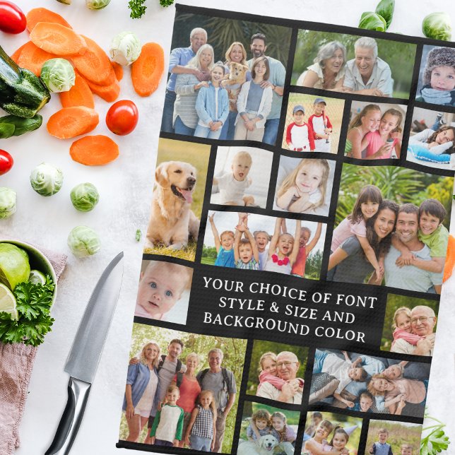 Modern 19 Photo Collage Personalised Custom Colour Tea Towel (Creator Uploaded)