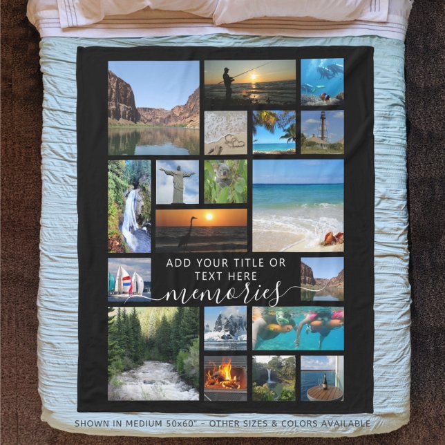 Modern 19 Photo Collage Script MEMORIES Fleece Blanket