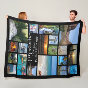 Modern 19 Photo Collage Script MEMORIES Your Colou Fleece Blanket