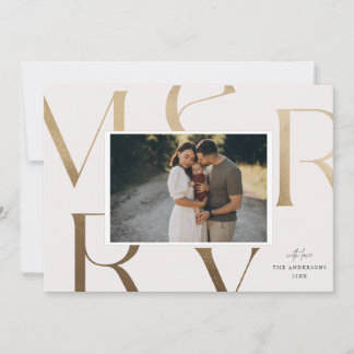 Modern 1 Photo Faux Gold Merry Christmas Holiday 