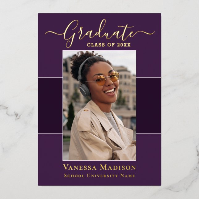 Modern | 1 Photo Foil Graduation Announcement (Front)