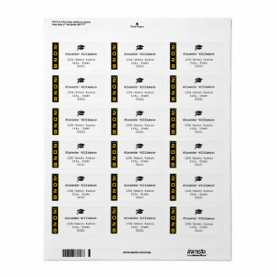 Modern 1 Photo Gold Black Graduation Address Label