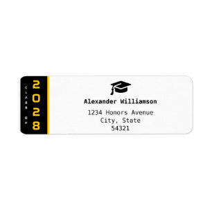 Modern 1 Photo Gold Black Graduation Thank You Return Address Label
