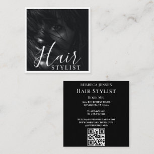 Modern 1 Photo Hair Stylist Makeup Artist QR Code Square Business Card