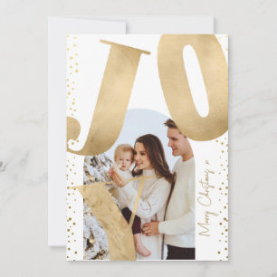Modern 1 Photo Merry Christmas Joy Arch Gold Holiday Card