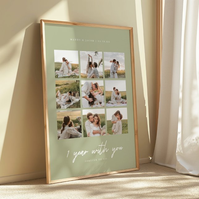 Modern 1st Anniversary Sage Green Wedding Photos Poster (Creator Uploaded)