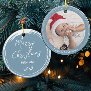 Modern 1st Baby's Christmas Festive Keepsake Photo Ceramic Ornament