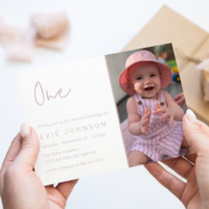 Modern 1st Birthday Party Cute Photo Invitation