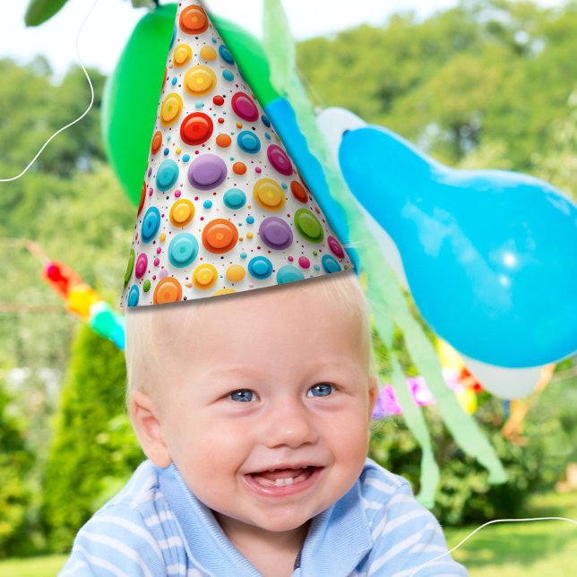 Modern 1st Birthday Polka Dots Rainbow Colours  Party Hat (Creator Uploaded)
