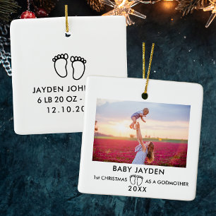 Modern 1st Christmas As Godmother Photo Ceramic Ornament