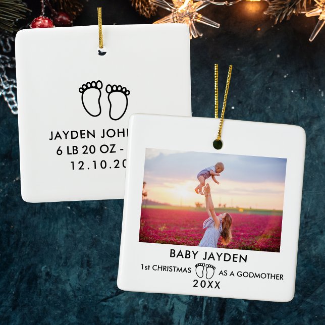 Modern 1st Christmas As Godmother Photo Ceramic Ornament (Modern 1st Christmas As Godmother Photo Ceramic Ornament
)