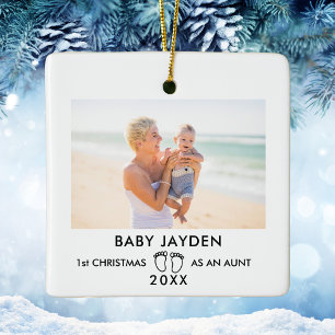 Modern 1st Christmas Aunt New Baby Photo Ceramic Ornament