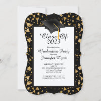 Modern 2015 Gold Black Graduation Party Invitation