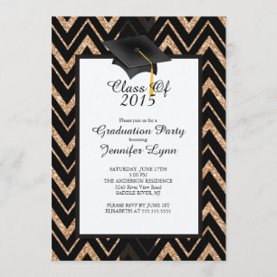 Modern 2015 Gold Black Graduation Party Invitation