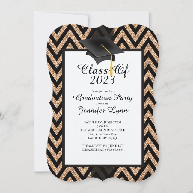 Modern 2015 Gold Black Graduation Party Invitation (Front)