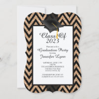 Modern 2015 Gold Black Graduation Party Invitation