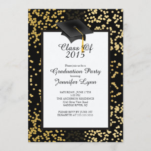 Modern 2015 Gold Black Graduation Party Invitation