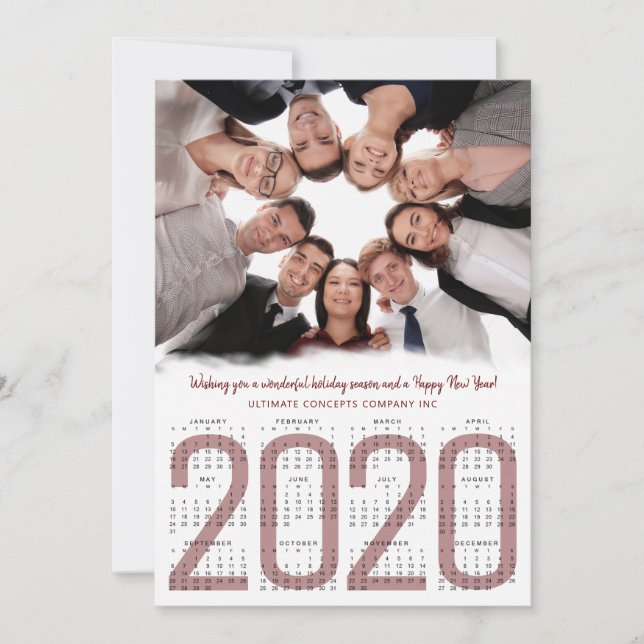 Modern 2020 Calendar Company Logo Photo New Year Holiday Card (Front)