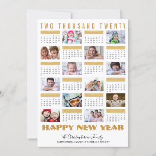 Modern 2020 Calendar Photo Collage New Year Gold Holiday Card