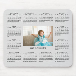 Modern 2020 Calendar Your Photo and Name on Grey Mouse Pad