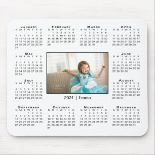 Modern 2021 Calendar Your Photo and Name on White Mouse Pad