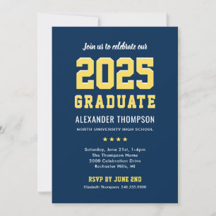 Modern 2021 Graduate Navy Yellow Graduation Party Invitation