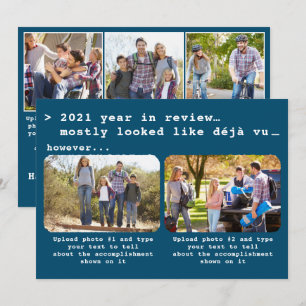 Modern 2021 Year in Review Blue Family Photo Holiday Card
