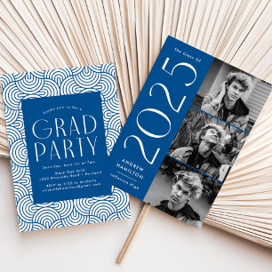 Modern 2022 Blue 3 Photo Graduation Party Invitation