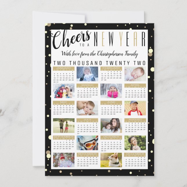 Modern 2022 Calendar CHEERS NEW YEAR Photo Collage Holiday Card (Front)