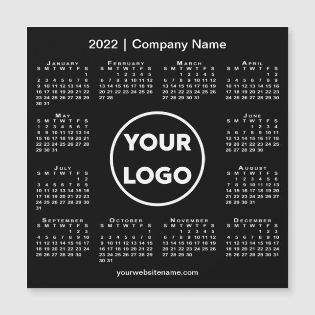 Modern 2022 Calendar Company Logo on Black Magnet (Front)